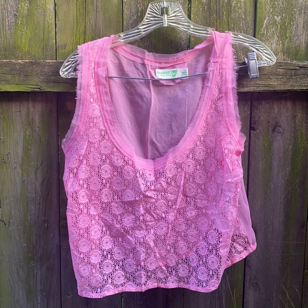 Selena Gomez pink sheer crop top sz. L NWT